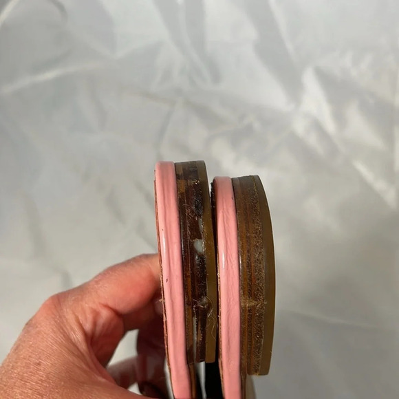 COACH Rizzo Pink Gold Chain Thong Sandals Cork Footbed Leather Sole As Is 7.5B - Picture 11 of 12